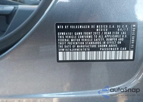 2017 Volkswagen Jetta 1.4T S from USA, damaged, VIN 3VW167AJ0HM367876